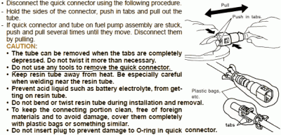 Disconnecting the Nissan quick connector