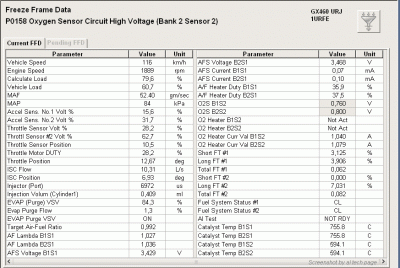 Freeze Frame Data for DTC P0158