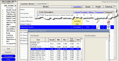 EVAP System Monitor Test Results of RX400h a '06