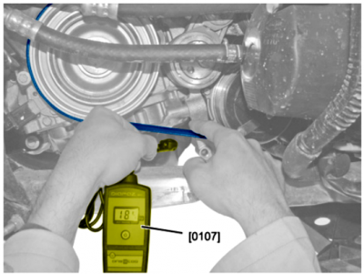 Check the belt tension; Using the [0107] tool.